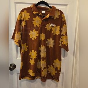 Mens Nike  Sportswear Short Sleeve Polo Shirt Bordeaux Flower Terry Cloth Size L